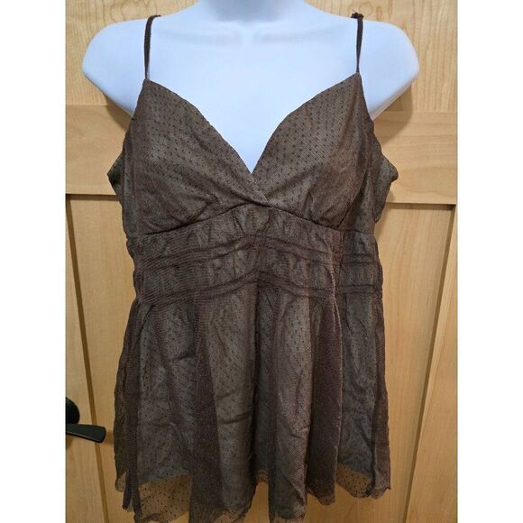 Michael Kors Brown Sheer Spaghetti Strap Baby doll Top Womens L Whimsigoth lace - Picture 3 of 5
